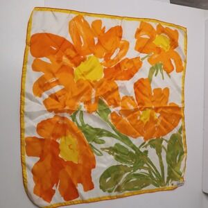 VTG 60s Vera Neumann Orange Floral Silk Square Scarf USA Made Mod Bright Flowers
